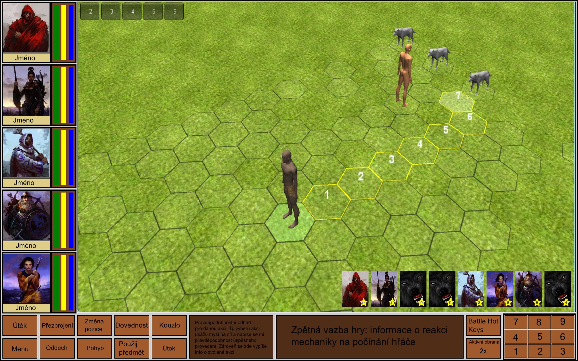 Figure 3 – The first sighting mechanics of walking on hexes + preview GUI in combat (avatars taken from Icewind Dale)